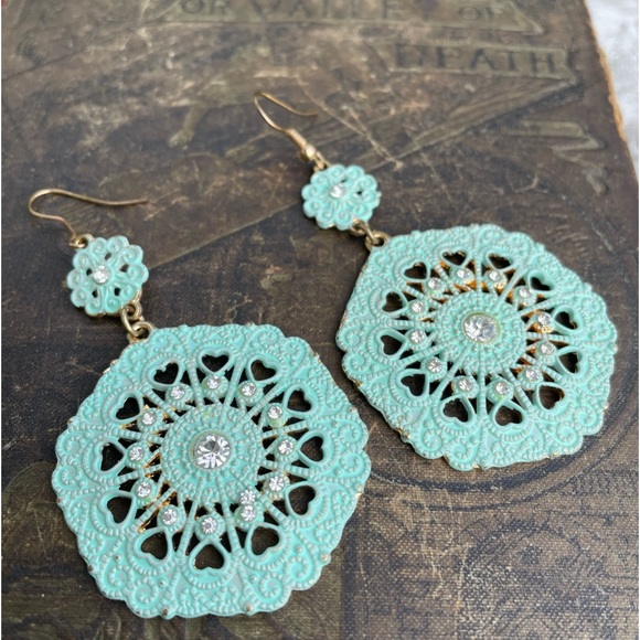 Jewelry - Turquoise green medallion earrings